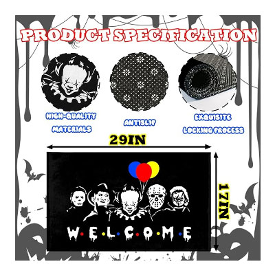 Halloween Door Mat Welcome Mats 17 X 29 Inch Horror Movie Doormat Decorative Entrance Mat Non-Slip Rubber Backed Floor mat, Washable, Seasonal Welcome mat, Indoor/Outdoor entryway Decoration