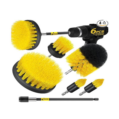 Holikme 6Pack Drill Brush Power Scrubber Cleaning Brush Extended Long Attachment Set All Purpose Drill Scrub Brushes Kit for Grout, Floor, Tub, Shower, Tile, Bathroom and Kitchen Surface?Yellow