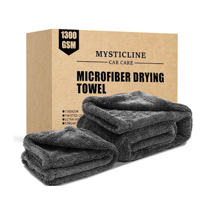 2 Pack 1300 GSM Car Drying Towel,Double-Sided Microfiber Towels for Cars(24'' x 36''&16 ''x 16''),Extra Large Ultra Absorbent,Without Residual Lint,Scratches or Water Spots