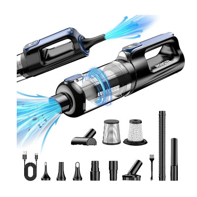 Car Vacuum Portable Cordless, 18000Pa 2 in 1 Vacuum Cleaner&Air Duster, 130W Brushless Motor Handheld Vacuum Cordless with 7800mAh Battery, LED Light, Multi-Nozzles for Car, Home, Office, Pet