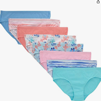 Hanes girls Underwear Hipsters, 8 Pairs, Pure Comfort Panties, Organic Cotton Underwear, Blue/Stripes/Pink/White