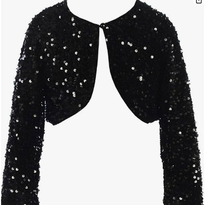 BluNight Girls Long Sleeve Sequin Flower Girl Cardigan Shrug Bolero Dress Coat