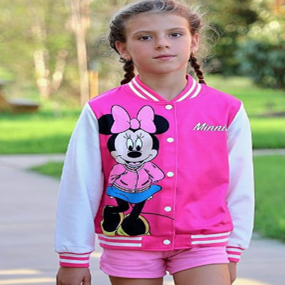 Disney Minnie Mickey Stitch Princess Frozen Elsa Marvel Jacket Lightweight Coat Button up Color Block Sweatshirt 2-14 Years