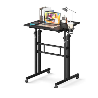 Small Standing Desk with Wheels, Tall Mobile Stand Up Table, Portable Standing Desk for Walking Pad, Rolling Table Adjustable Height, Rolling Computer Table for Tall Person