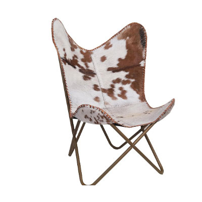 cuero Handmade Leather Butterfly Chair Living Room - Side Hand Stich Leather Chair Butterfly (Tan White)