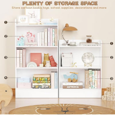 Lkeiyay Montessori Shelf,3-Shelf Toy Storage Organizer,Wooden Storage Cabinet for Kids Room, Nursery, Playroom Daycare Furniture (White