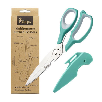All Purpose Kitchen Scissors for Food and Heavy-Duty, Stainless Steel Cooking Shears for Chicken, Poultry, Meat, Herbs, Fish, Bones, Multi-Purpose Cooking Accessories with Cap and Sharpener