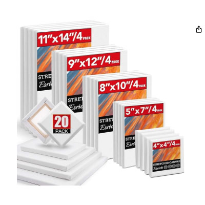 Stretched Canvas for Painting, Multi Size 11x14, 9x12, 8x10, 5x7, 4x4(4 of Each), 20 Packs Primed Blank Canvases, Very Good for Beginners or Professionals.
