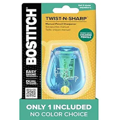 Bostitch Office Pencil Sharpener, One Assorted Color, Twist-n-Sharp, Kids & Colored Pencils, (PS1-ADJ)