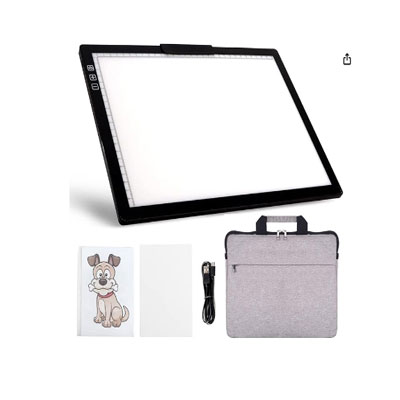 Rechargeable A4 LED Light Pad with Padded Case, Tracing Light Box w/Riser Stands and Paper Clip, 6 Levels of Brightness, Type-c Cable, Wireless Diamond Painting Light Board