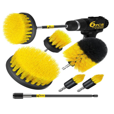 Holikme 6Pack Drill Brush Power Scrubber Cleaning Brush Extended Long Attachment Set All Purpose Drill Scrub Brushes Kit for Grout, Floor, Tub, Shower, Tile, Bathroom and Kitchen Surface?Yellow