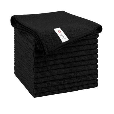 Orighty Microfiber Cleaning Cloth, 12 Pack Microfiber Towels for Cars, Highly Absorbent Car Cleaning Supplies, Lint Free Cloths Clean Rags for Car Care, House, Kitchen, 12x12 inch, Black