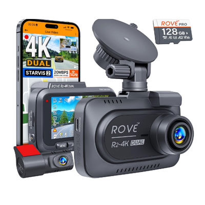 ROVE R2-4K DUAL Dash Cam Front and Rear, STARVIS 2 Sensor, FREE 128GB Card Included, 5G WiFi - up to 20MB/s Fastest Download Speed with App, 4K 2160P/FHD Dash Camera for Cars, 3