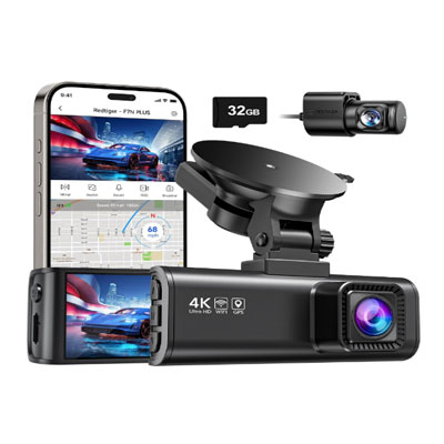 REDTIGER Dash Cam Front Rear, 4K/2.5K Full HD Dash Camera for Cars, Included 32GB Card, Built-in Wi-Fi GPS, 3.16” IPS Screen, Night Vision, 170°Wide Angle, WDR, 24H Parking Mode(F7NP)