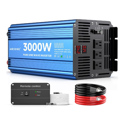 3000 Watt Pure Sine Wave Power Inverter 24V DC to 110V 120V Converter for Home, RV and Off-Grid Solar Systems with 3 AC Outlets, Dual USB Ports, LCD Display and Remote Control
