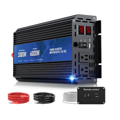 3000W Power Inverter,Peak Power 6000W 12V DC to AC 110V120V,Remote Control with 2AC Outlets and 2.4USB Port,LCD Display for Power Converter,Outdoor Activities,Emergency,Vehicles Truck RV Solar System