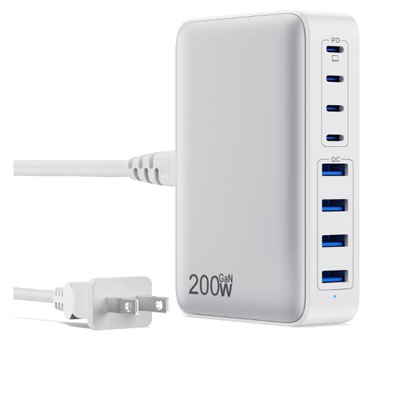 USB C Charger 200W USB C Charger Block,Upgraded GaN III 8-Port Fast Charging Station Hub,PD 65W Laptop Charging Adapter Compatible with MacBook Pro/Air,DELL,Steam Deck,iPhone 16/15/14,Galaxy S23/22