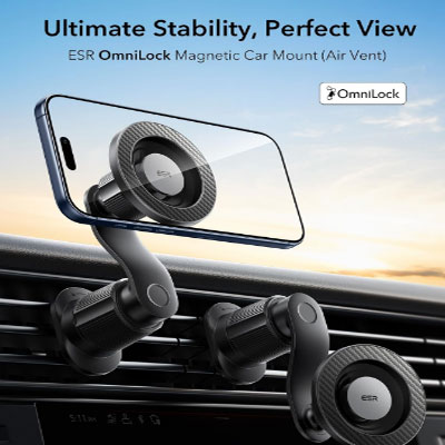 ESR OmniLock for MagSafe Car Mount, 360° Rotation, Car Phone Mount for Air Vent, Magnetic Phone Holder for iPhone 17/16/15/14/13/12, Google/Samsung/Andriod, All Smartphones(2 MagSafe Rings Included)
