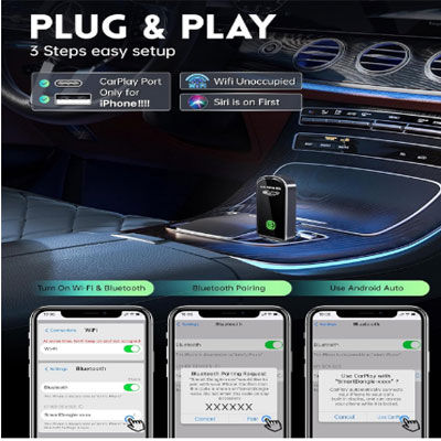 Wireless CarPlay Adapter for Apple iPhone iOS 10+ & Cars from 2015+, Mini Edition, Converts Factory Wired to Wireless CarPlay Dongle Plug & Play (Brushed Cobalt Blue)