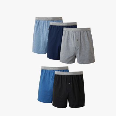 Hanes Pack, 5 Pairs, Cool, & Breathable Cotton Boxers for Men, Moisture-Wicking Underwear
