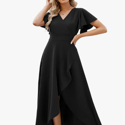 Long Formal Dresses Gowns Cocktail Dress, Split V Neck Wrap Wedding Guest Dresses