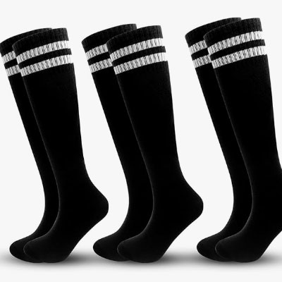 3 Pairs Kids Soccer Socks Striped Knee High Tube Socks Football Uniform Sports Socks for Boys Girls 6-12 Years Old