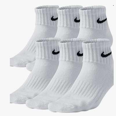 Nike Men's Bag Cotton Quarter Cut Socks (6 Pack) (Large (shoe size 8-12), White)