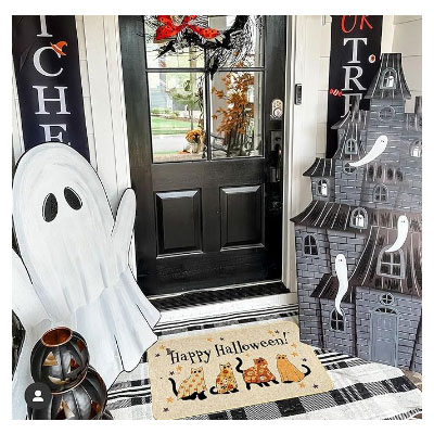 Happy Halloween Doormat Cat Welcome Door mat Indoor Outdoor Entrance Mat Bathroom Non-Slip Rubber Backed Greeting Halloween Party Decoration 17 X 29 Inches