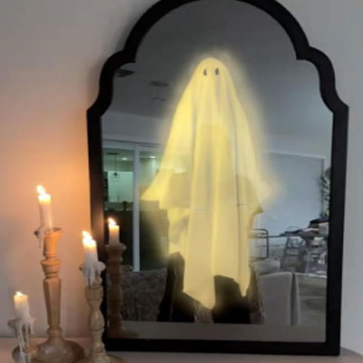 2025 Halloween Hologram Ghost Mirror Hologram, Spooky Scary Ghosts Haunted Mirror Halloween Decor Indoor, Bedroom Kitchen and Fireplace Decor