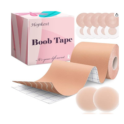Boob Tape Breast Lift Tape for Large Breasts with 2 Pcs Nipple Covers Invisible Boobtape for A-G Cup(Beige,3 in)