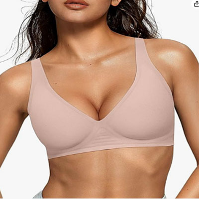 OEAK Womens Deep V Bras Wireless Comfortable Bra Supportive No Underwire Bras Tshirt Push Up Bralettes Plunge Seamless Bra