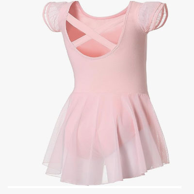 DIPUG Ballet Leotards for Girls Ballet Leotard with Skirt Toddler Dance Leotards Flutter Sleeve and Criss-Cross Back