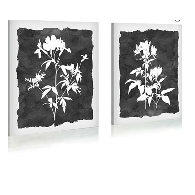 Floral Botanical Canvas Wall Art: 2 Piece Black and White Flower Picture Prints Minimalist Plant Painting Leaf Artwork for Bathroom