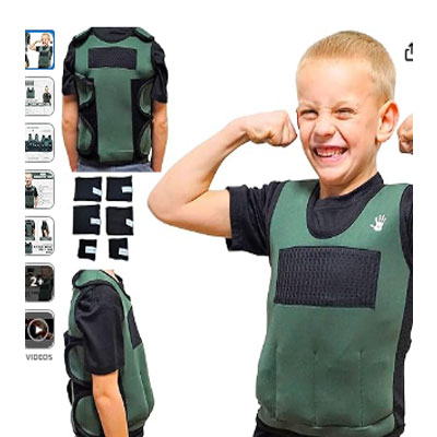 Weighted Vest For Kids - Adjustable Compression Vest With Six Removable Weights Included - Breathable Snug Fit Design
