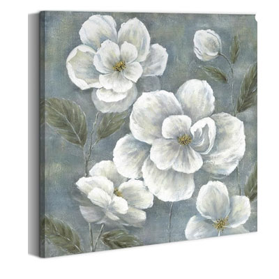 summer melody White Floral Canvas Wall Art - Vintage Blooming Gray Flowers Painting Abstract Botanical Picture Modern Prints Artwork for Bedroom Living Room