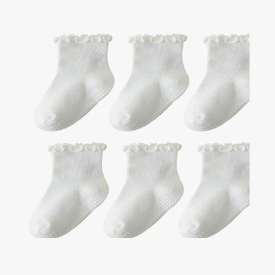 6 Pairs Toddler Ruffle Socks for Girls - Baby Grip Socks with Non-Slip, Cute Grippy Frilly Design