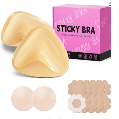 Ultra Push up Sticky Bra Pads | Double Sided Adhesive Inserts | Stick on for Sports Bra Swimsuit (Medium, Beige)