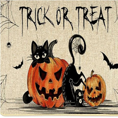 Halloween Doormat Black Cat and Pumpkin Door Mat Trick or Treat with Non-Slip Backing Design Indoor Outdoor Decoration for Farmhouse Party Home Decor 17 X 29 Inch