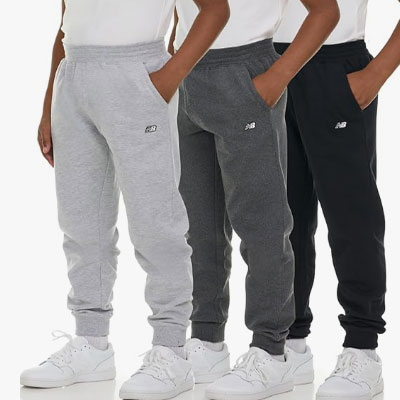New Balance Boys Fleece Jogger 3 Pack – Kids Soft Cotton Blend Fleece Sweatpants with Pockets, Athletic Fit, Sizes 4-20