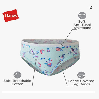 Hanes girls And Toddler Underwear, Cotton Knit Tagless Brief, Hipster, and Bikini Panties, Multipack (Colors May Vary)