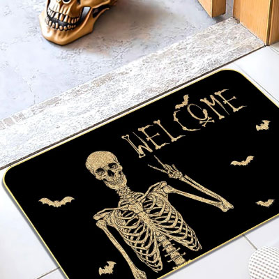 Halloween Skull Doormat - Funny and Spooky Welcome Mat, Low-Profile Non-Slip Entr Door mat Living Room Kitchen Floor Mat Home Halloween Indoor Outdoor Decoration - 17