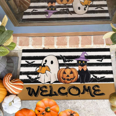 Halloween Pumpkin Ghost Bat Black Cat Welcome Door Mat 17