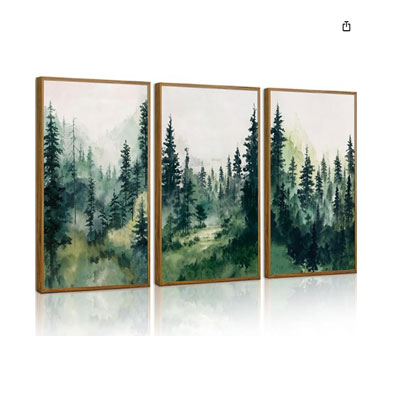 Tinonedraw Watercolor Forest Framed Canvas Wall Art Set, Modern Pine Tree Wall Painting, Nature Foggy Landscape Wall Decor, Misty Mountain Art Prints for Bedroom Living Room Farmhouse Office 16