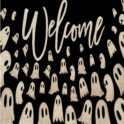 Baccessor Halloween Ghost Welcome Doormat Outdoor Outside,Funny Halloween Boo Cute Ghost Black Door Mat Non Slip Rubber Floor Mat for Indoor Front Door Entrance Decor 17x29 Inch