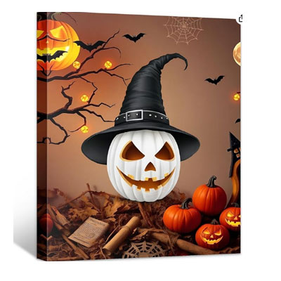Halloween Canvas Pictures Wall Art for Living Room Decoration (Framed 11x14),Vintage Spooky Pumpkin Canvas Wall Art Ideal for Bedroom Home Halloween Decor (Style 3)